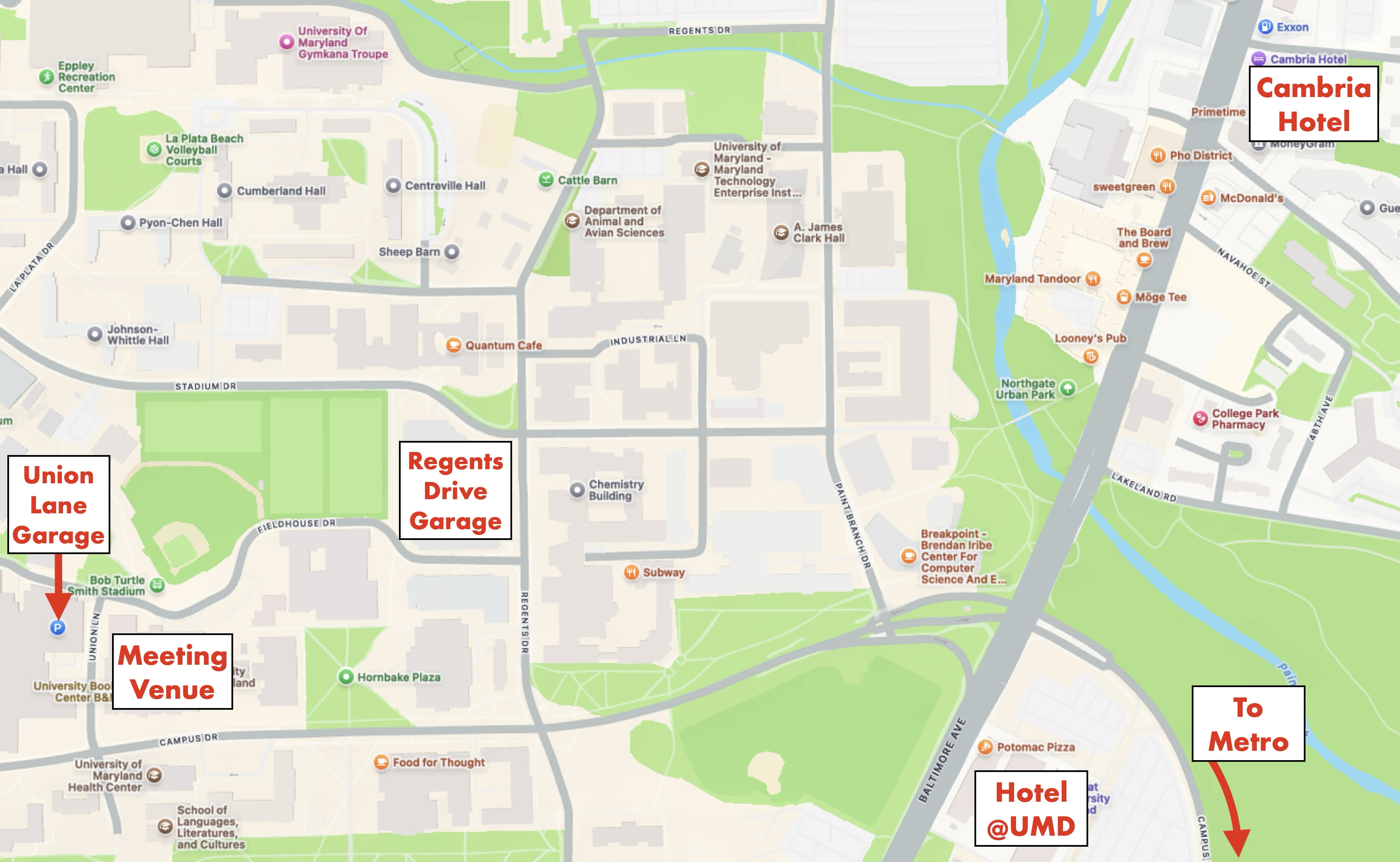 Map showing the location of the conference hotels with respect to the meeting venue.