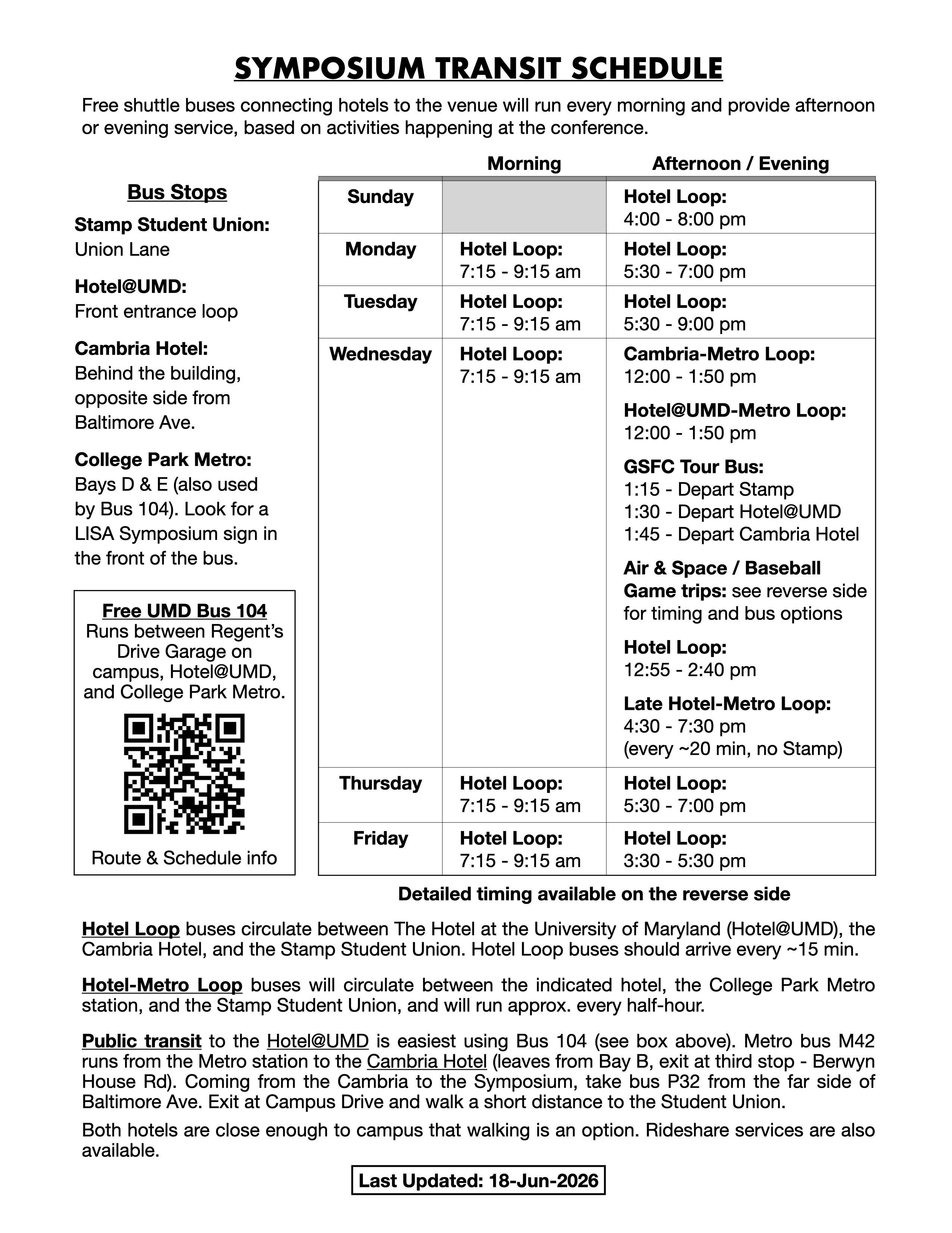 Image showing expected transit times for the LISA Symposium shuttle buses