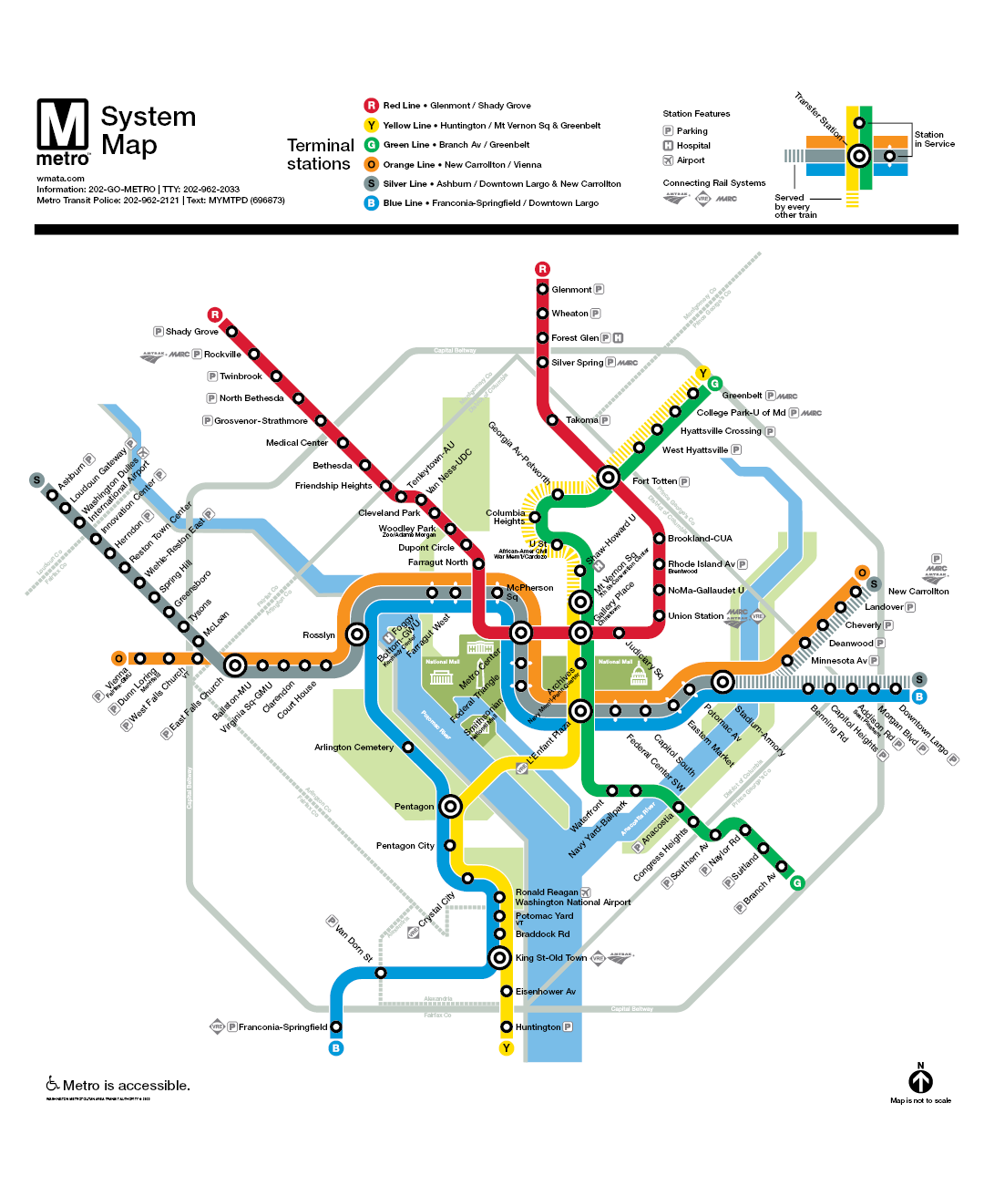 Map of the Washington, DC Metro Rail System